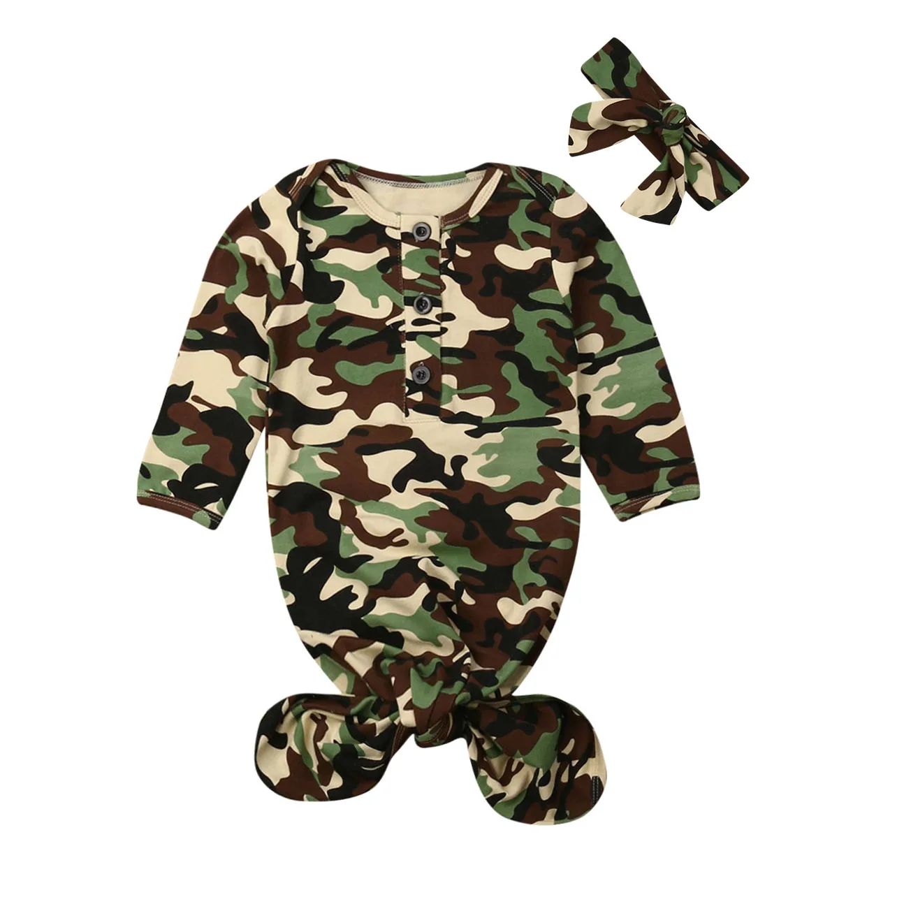 Брендовый милый Камуфляжный комплект для новорожденных, Пеленальный спальный мешок, одеяло, комплект для маленьких мальчиков и девочек, спальные мешки - Цвет: With Headband