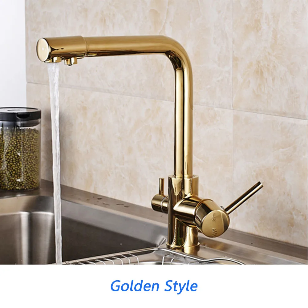 Фильтрованная чистая вода, кухонный кран на бортике, Черный кран, вращающийся на 360 градусов, кухонный кран, кухонные краны - Цвет: Golden