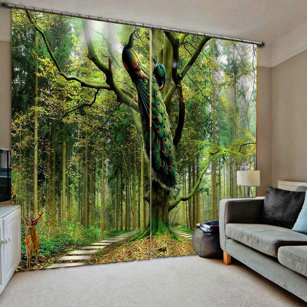 3D Curtain Forest Scenery Window Curtains Drapes for Living Room Home Decor 
