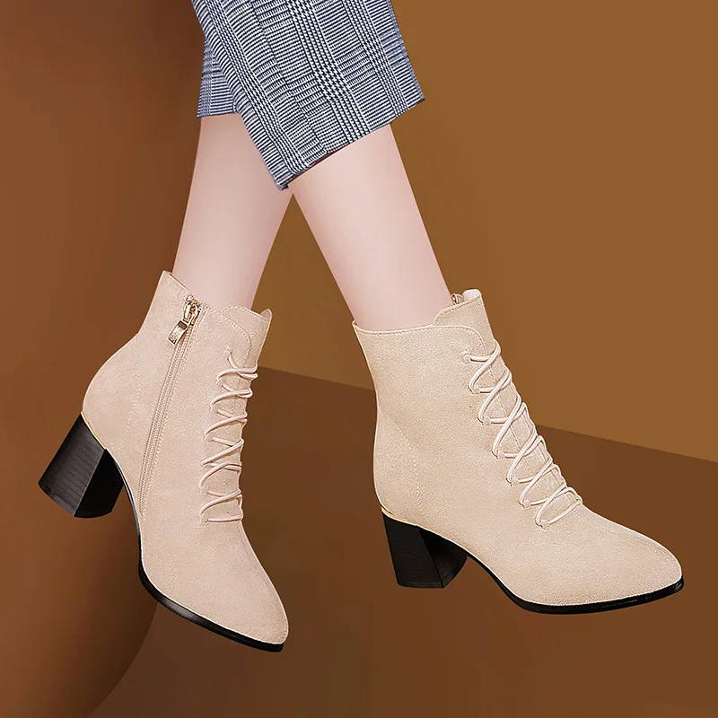 

Pointed Toe Chunky Heel High Heel Boots Women's 2019 Autumn And Winter New Style Martin Boots Thick Bottomed Fashion Boots WOMEN