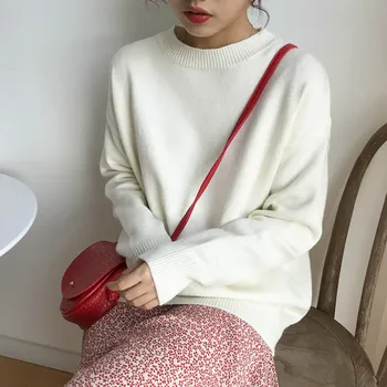 

Women Spring Casual Pullover Sweater Round Collar Loose Slim White Long Sleeve Fashion Sweaters Woman Jumper Lady Knitted Jacket