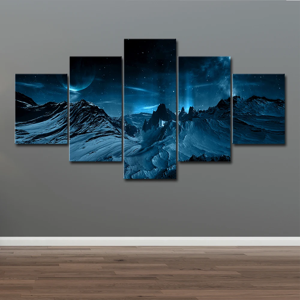 Картина на холсте настенная живопись домашний декор 5 шт. синяя Аврора Borealis