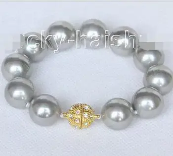 

Free shipping new hot 8" 16mm round gray seashell pearls Bracelet magnet clasp