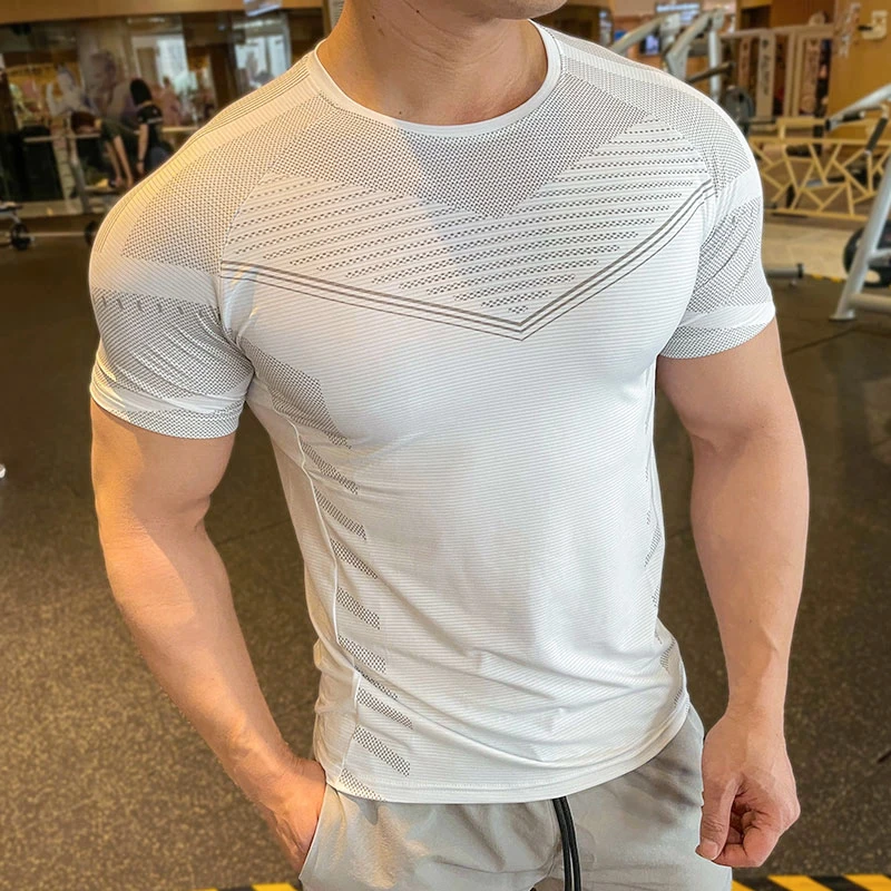 Summer Compression Breathable Short Sleeve Men Running Fitness Tshirt