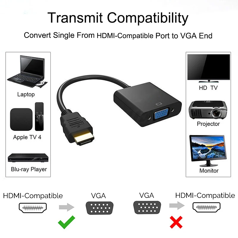 Hdmi-compatible To Vga Cable Ps4 1080p 