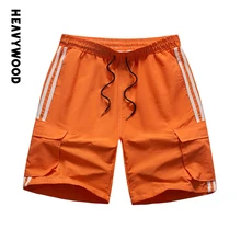 Heavywood Orange Cargo Shorts Men's Lightweight Quick Drying Casual Beach Shorts Summer Mesh Lining Drawstring Male Board Pants