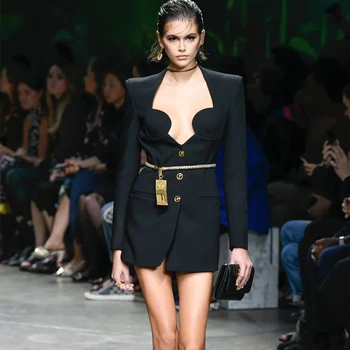 

Ocstrade Runway New Fashion Black Blazer Dress 2020 Women Black Long Sleeve Bodycon Dress Sexy Night Club Evening Party Dress