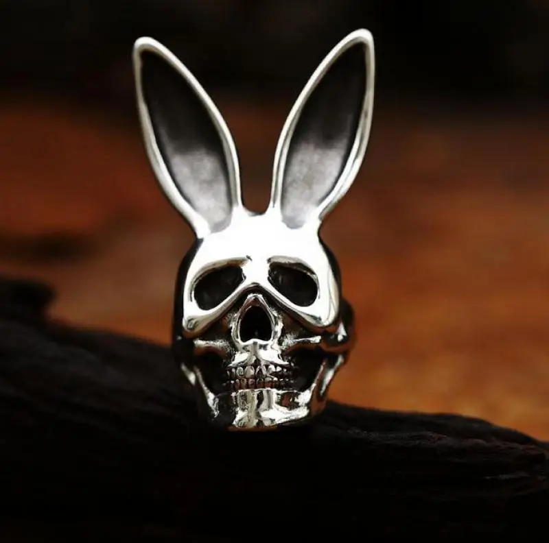 Retro Mens Ring Personality Funny Rabbit Ears Mask Skull Punk Hip Hop Rap Street Dance Jewelry finger ring,jewelry accessories,badminton t shirt