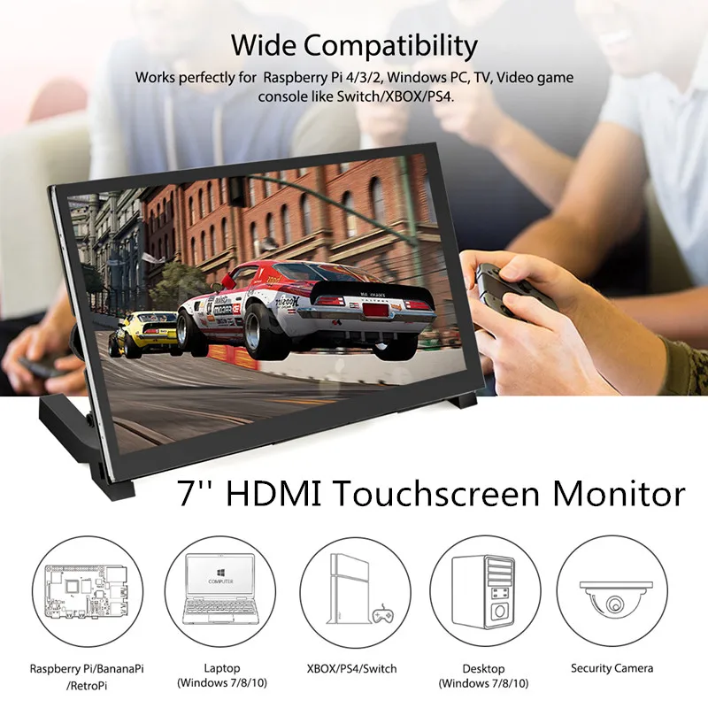 Raspberry Pi 4B экран 7 дюймов HDMI емкостный сенсорный монитор 1024x600P дисплей с двумя динамиками подставкой|Мониторы|