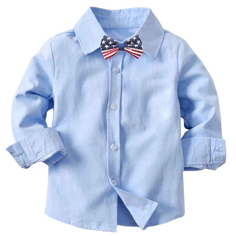 Детские рубашки для мальчиков; осенние однотонные рубашки для малышей с длинными рукавами; модные хлопковые топы для маленьких мальчиков; Детские рубашки - Цвет: Blue 19A272