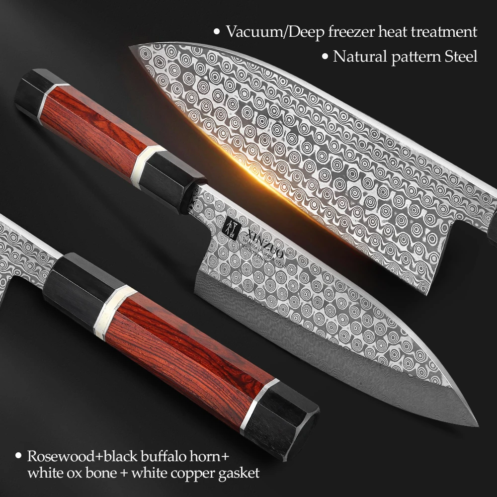 XINZUO Pro 180 мм нож Gyuto с кожаной оболочкой высокоуглеродный 110 слоев Дамаск 60 ± 1 HRC Deba