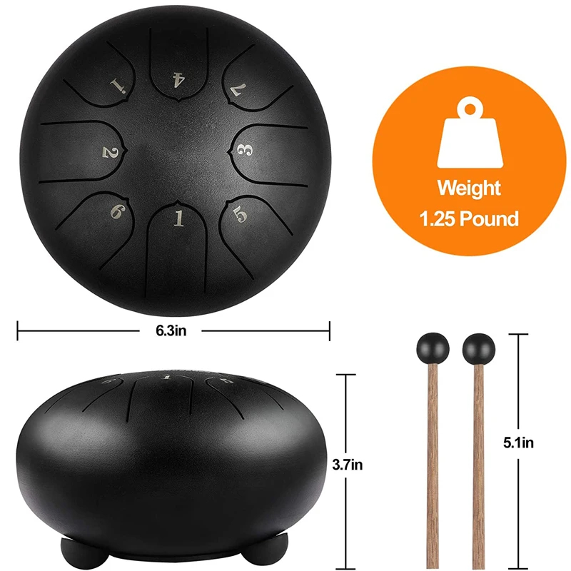 Musical Percussion Instruments Tongue Drum Ethereal Drum 6 Inches Steel Tongue Drum 8 Tones ethereal drum 1Pair Mallets + Storage bag