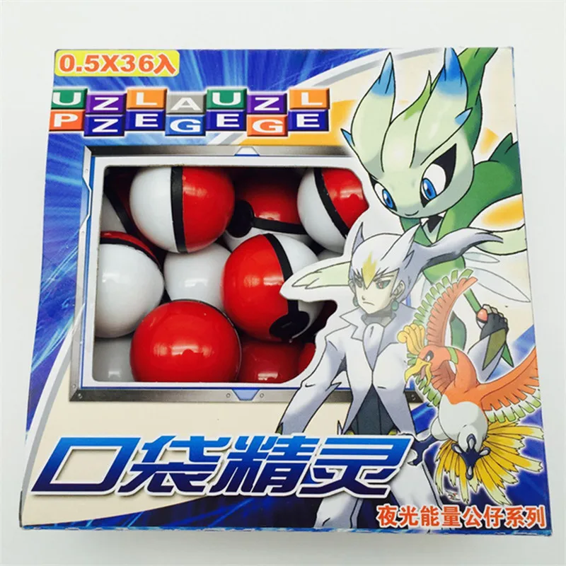 

36pcs/box 30mm Poke random one Crystal pet mon Spiri and 2pcs cards sticker Anime game Pocket Ball Pikachu Action Figure Toy