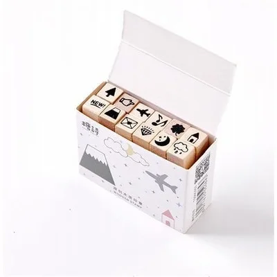 LoveFrom 12 Pcs/set Lettering Seal Wooden Rubber Stamp Diary Supplies Decoration Multi-function Hand Account Tool Material - Цвет: Travel