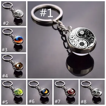 

Double Side Crystal Ball Keychain Yin Yang Tai Chi Keychain Glass Round Keyrings Zen Meditation Symbol Keychain Christmas Gifts