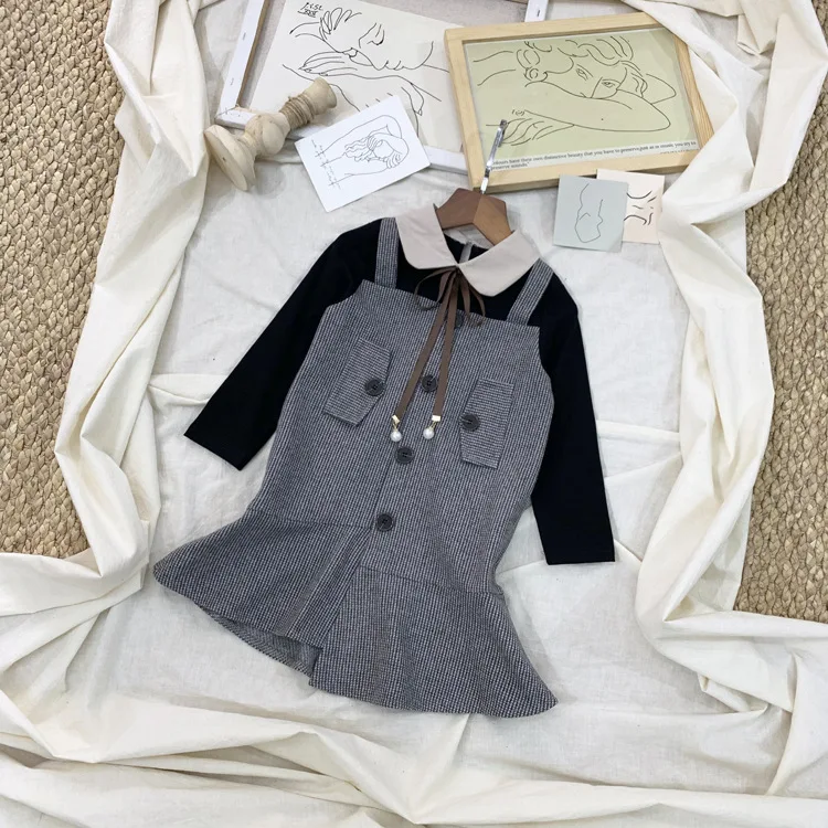 girl Fake two dresses fall kids princess dress sweet children Long sleeve dress fashion high-grade Children clothes