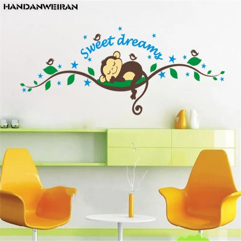 1 шт. новая мультяшная Наклейка на стену с обезьянками лес сладкий сон для детской