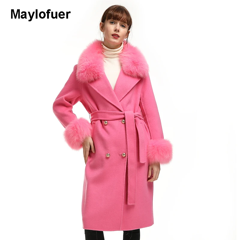 Женское кашемировое пальто Maylofuer Длинная зимняя куртка с воротником из
