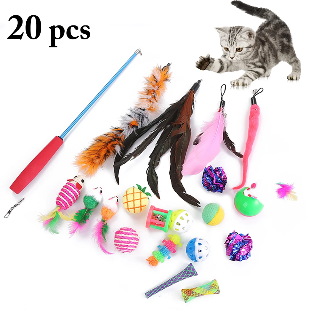 20 шт. набор игрушек для кошек, интерактивный Забавный скребок для кошек, Шариковая игрушка, котенок, кошачий Кот, колокольчик, игрушка для