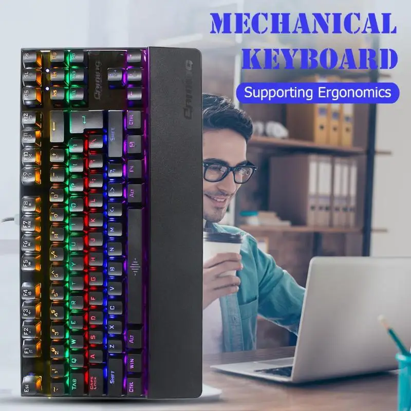 Y608 87 клавиш USB проводной синий переключатель RGB 8 режим подсветка механическая клавиатура
