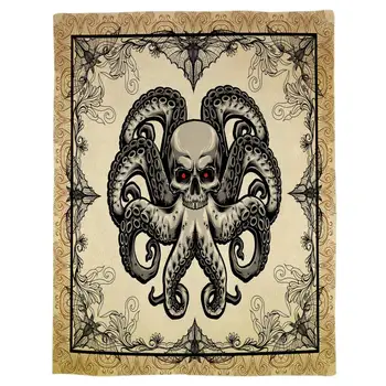 

Halloween Skull Head Skull Octopus Printed Flannel Blanket Soft Throw Blanket Machine Washable Blankets for Beds Customizable