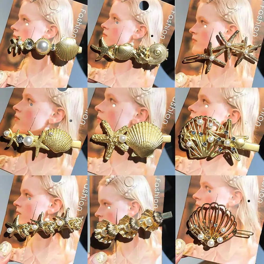 

Flatfoosie Imitation Pearl Hair Clip for Women Girl Shell Gold Color Hairpin Hair Accessories 2019 Fashion New Summer Bohemian