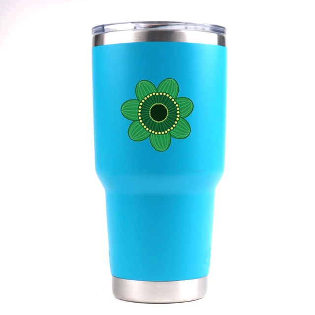 Кружка из нержавеющей стали с двойными стенками, бутылка для воды, автомобильная чашка с зеленым цветочным принтом, кружка с логотипом - Цвет: 30oz D