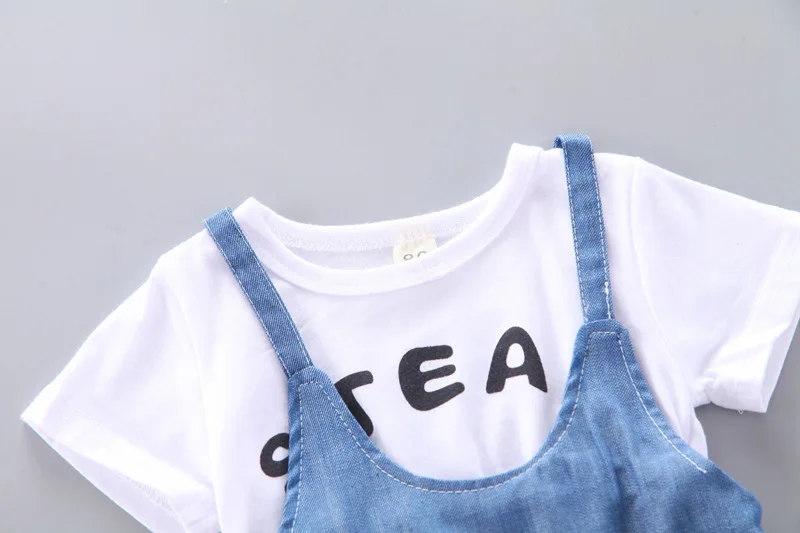 Baby Clothing Set medium Baby Girl Clothing Sets 2022 Summer Children's Cartoon Short Sleeve T-shirt+Denim Suspenders Skirt Korean Style Clothes Suit baby floral clothing set