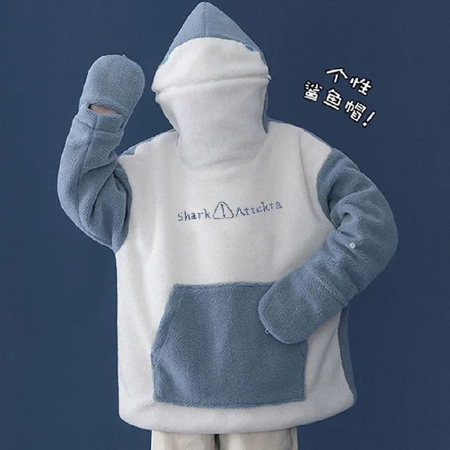 Christmas 2022 Oversized Hoodie Couple Outfit Lambswool Oversized Jacket Women Loose and Funny Clothes for Girl Kpop Warm Hoodie Blue