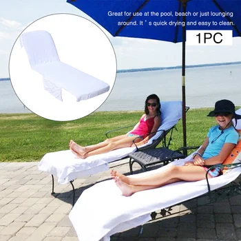 

Garden Pool Hotel Cotton Blend Solid Lounge Chair Cover Foldable Beach Towel Super Soft Vacation Outdoor Universal With Pocket