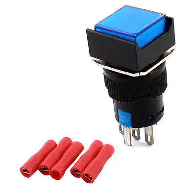 

AC220V Blue Pilot Light Latching Rectangle Pushbutton Switch w Wiring Terminals