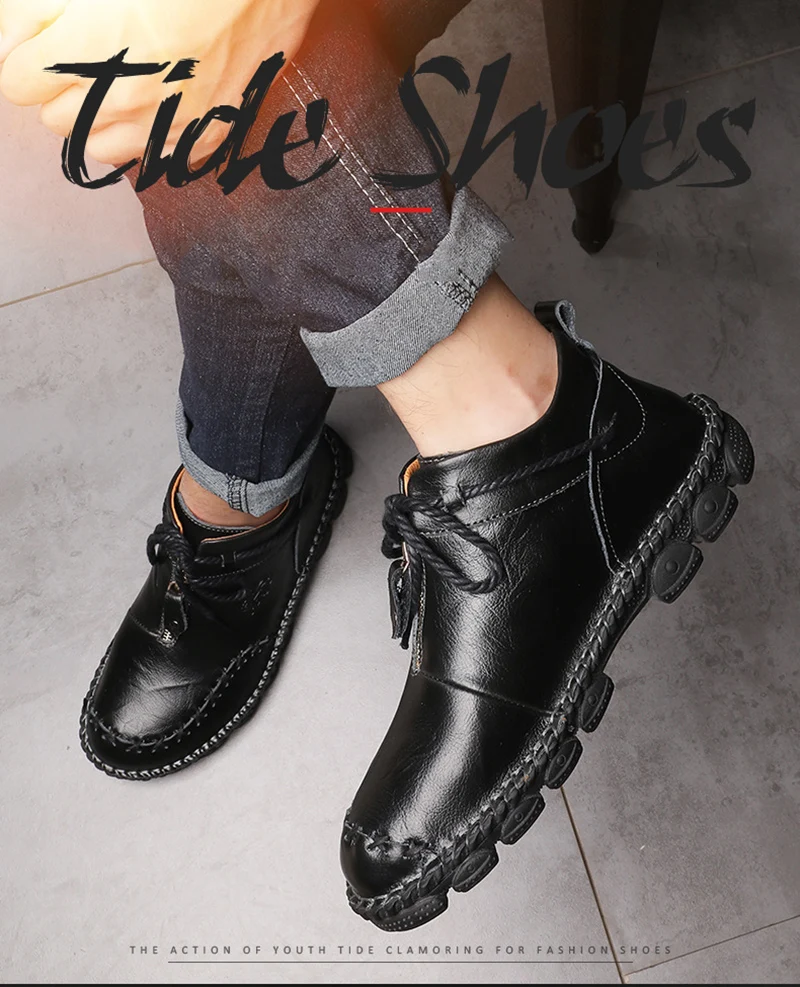 Merkmak/Новинка; мужские ботинки из натуральной кожи; высококачественные зимние мужские ботильоны с высоким берцем; классические Нескользящие кроссовки на молнии; большой размер 48