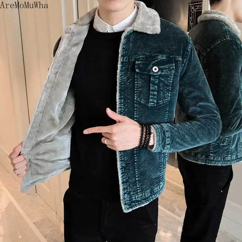 

AreMoMuWha 2018 New Coat Corduroy Tide Winter Men's Cotton Coat Korean Lamb Cotton Padded Jacket Cotton Denim Winter Clothing
