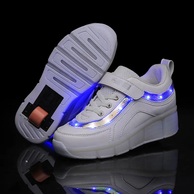 

Children Heelys LED Light Sneakers Two Wheel Boys Girls Roller Skate Casual with Roller Kids Girl Sport Shoes USB Charging White