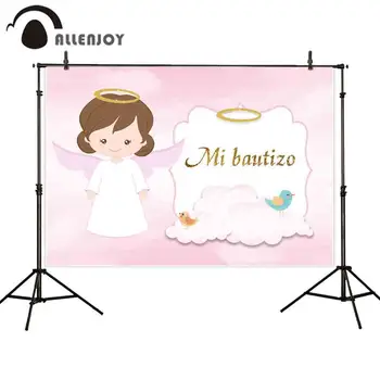 

Allenjoy photophone photographic backdrop baptism newborn baby shower angel sky cartoon girl party decor background photocall