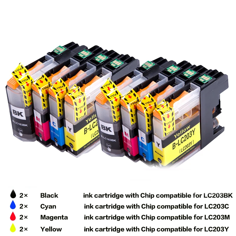 8x Совместимость LC203 для brother чернильный картридж для MFC-J4620DW MFC-J4320DW MFC-J4420DW MFC-J5520DW MFC-J5620DW MFC-J5720DW для струйной печати