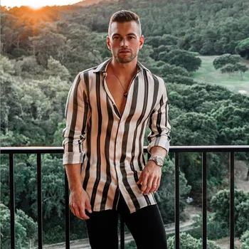 

Goocheer Fashion Men Summer Hawaiian Floral Long Sleeve V Neck T-shirt Casual Shirts Tops Striped Blouse