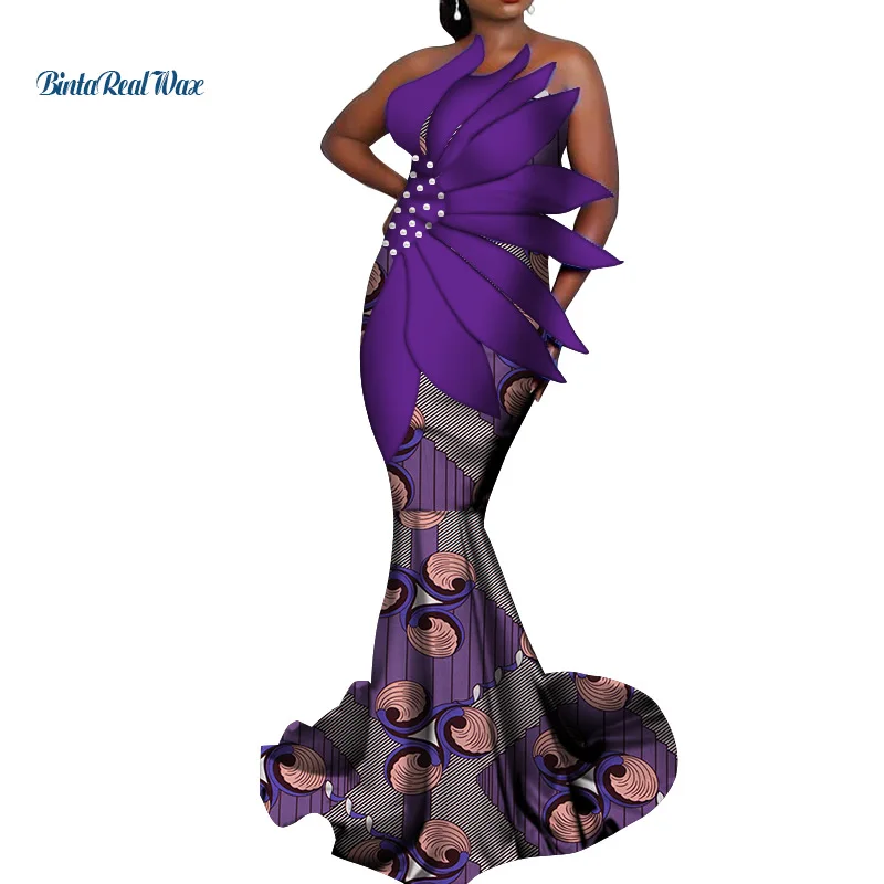 Дашики африканские платья для женщин Базен Riche Длинные Вечерние Платья Женская африканская одежда лепесток платья с жемчугом WY3466 - Цвет: 10