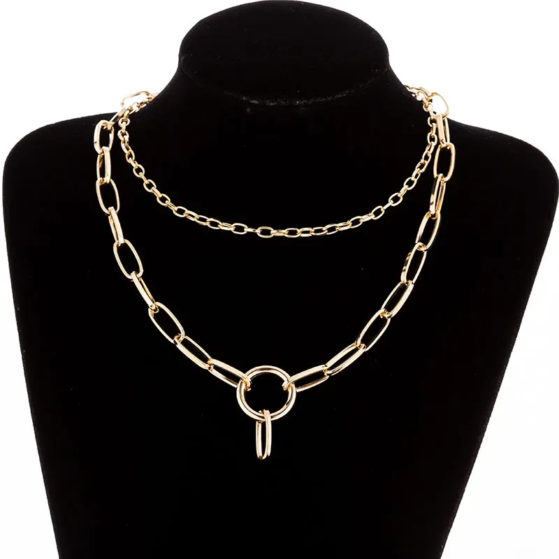 Style 3 Gold KMVEXO, многослойное ожерелье с круглым кулоном в стиле панк с металлическим крестом для женщин и мужчин, ювелирные изделия для влюбленных, Геометрическая цепочка с замком для ключицы, ожерелье - Окраска металла: Style 3 Gold