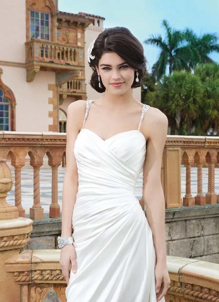 Robe de mariage vestido de novia элегантная Сексуальная шея возлюбленной с плеча плиссированные атласные свадебные платья подружки невесты