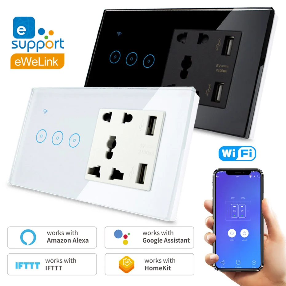 Умный выключатель с Wi Fi универсальный сенсорный настенный светильник USB разъемом