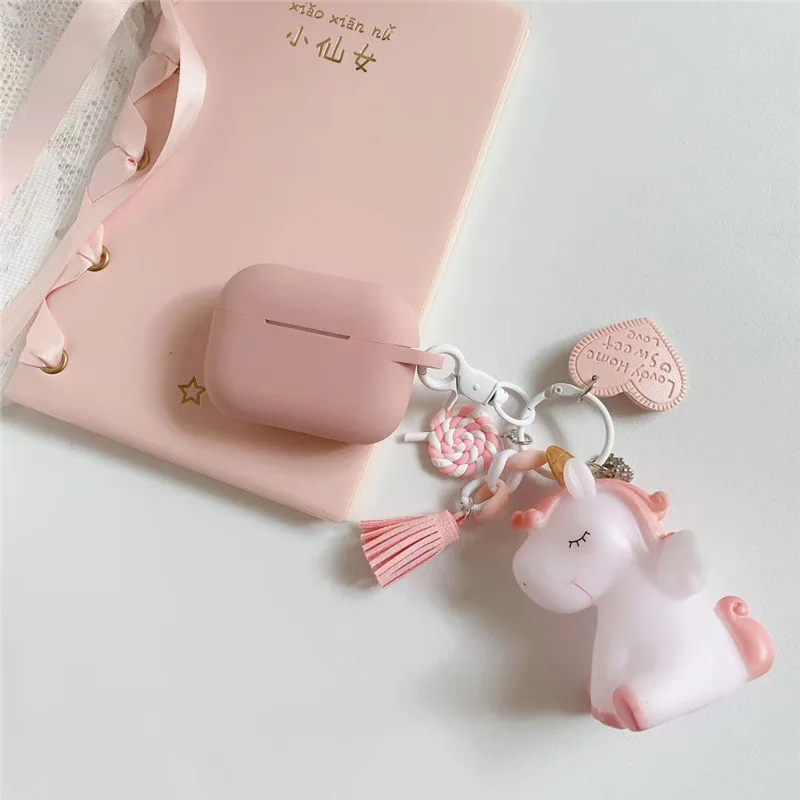 AAirPods case Cartoon with keychain unicorn Accessories Silicone case fashion cute For Air pods 2  Protective Cover