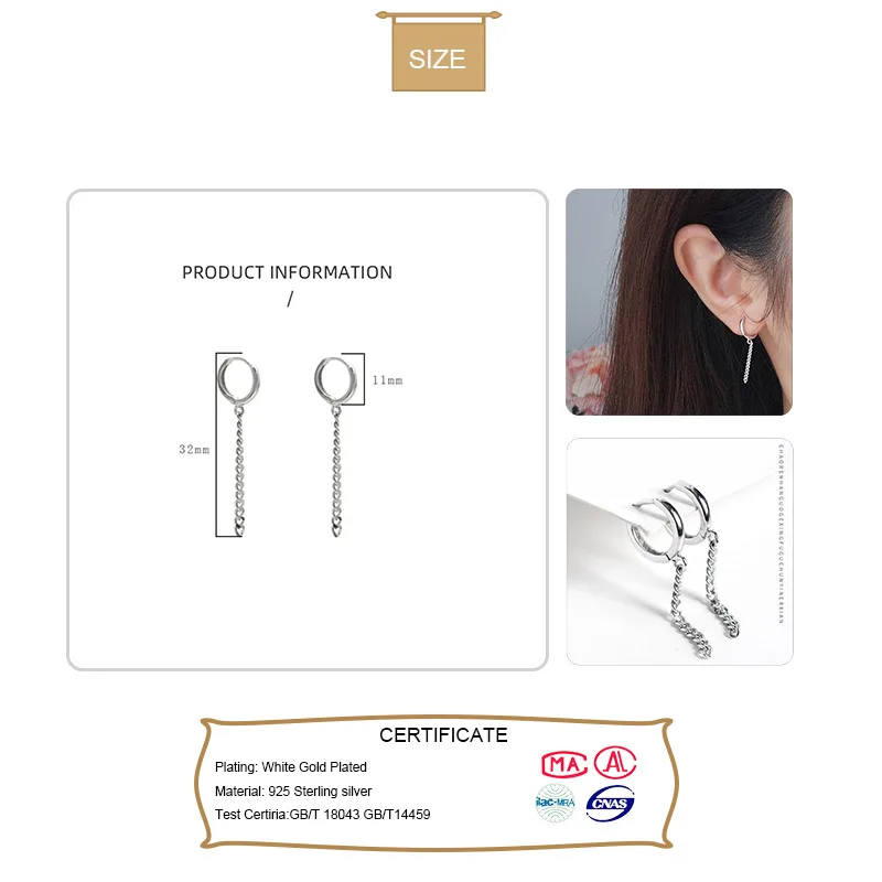 ElfoPlataSi Minimalist Genuine 925 Sterling Silver Fashion Cute Chain Hoop Earring For Women Sterling Silver Jewelry Gift DS1697