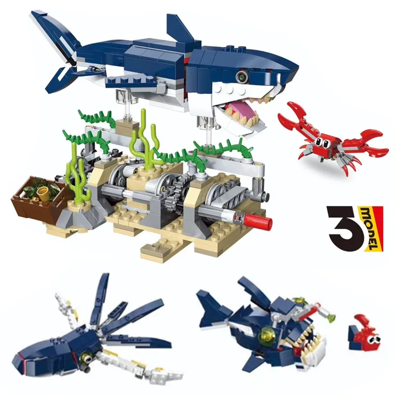 

2019 City Creator Undersea Adventure Series 3 in 1 Shark whale octopus crab animal Model Building Blocks Bricks Kids Toys Gift