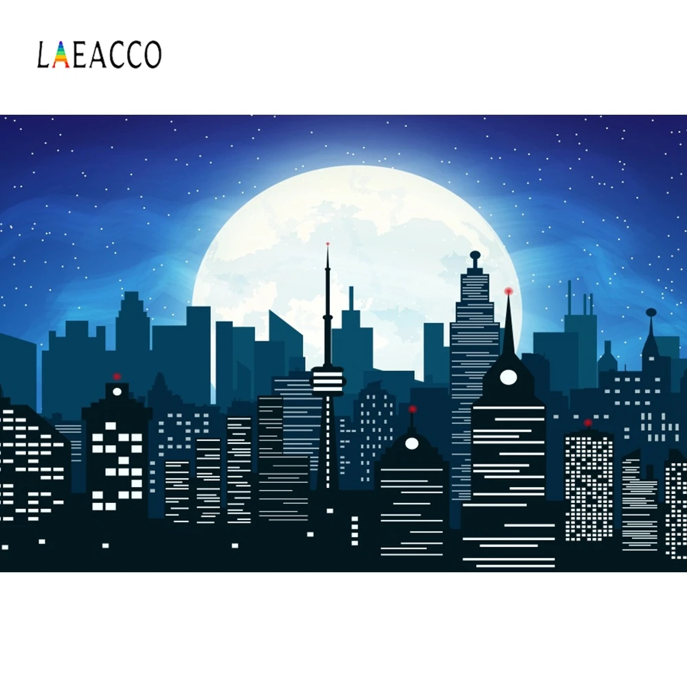 Фотофон Laeacco для фотостудии фон фотосъемки с изображением комических домов Луны
