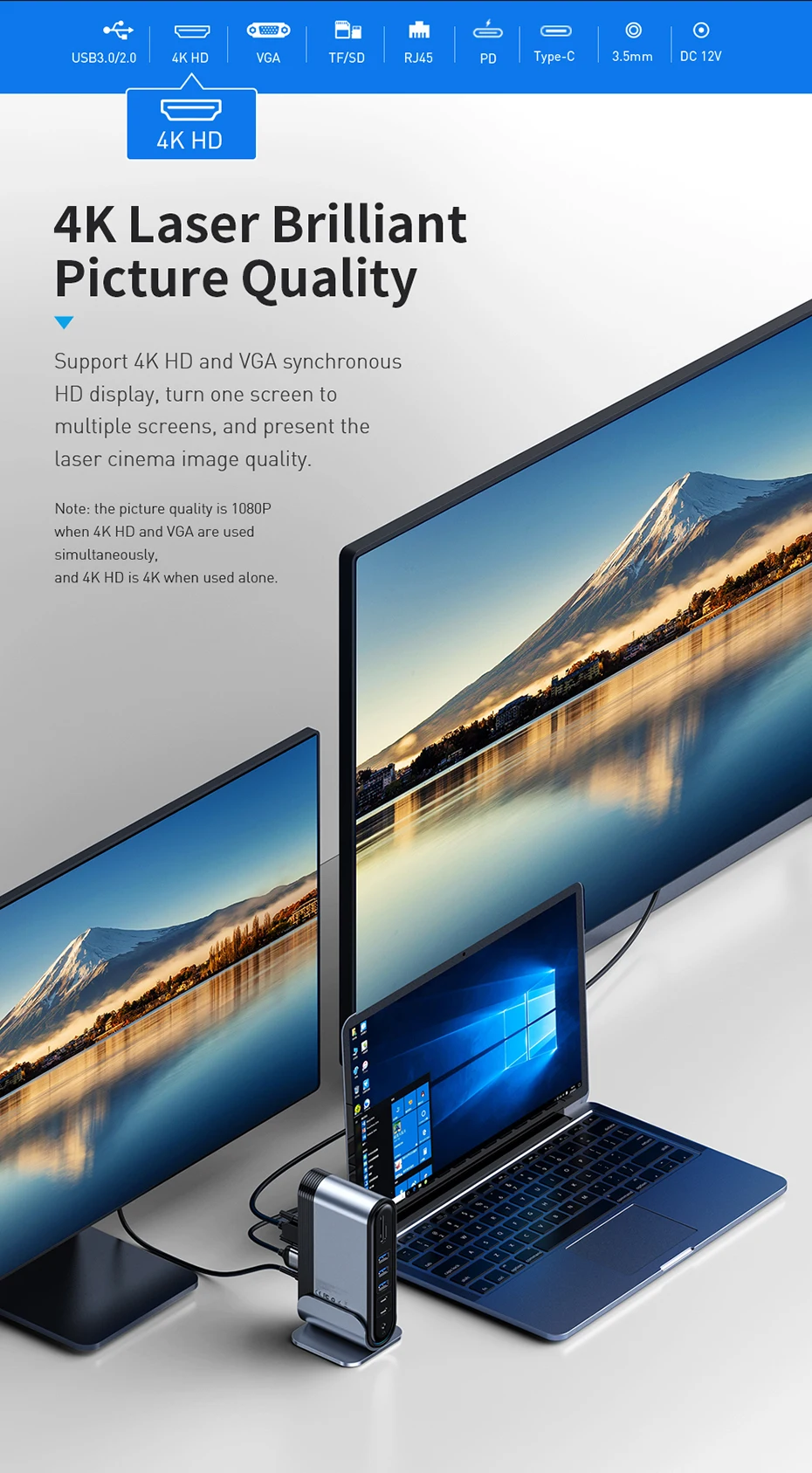 Baseus USB C концентратор type C к мульти HDMI USB 3,0 с адаптером питания док-станция для MacBook Pro RJ45 OTG usb-хаб