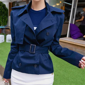 

Mazefeng New 2020 Women's Jackets Fall Winter Ruffles Sashes Windbreaker Outerwear England Style Ladies Solid Short Style S-XL