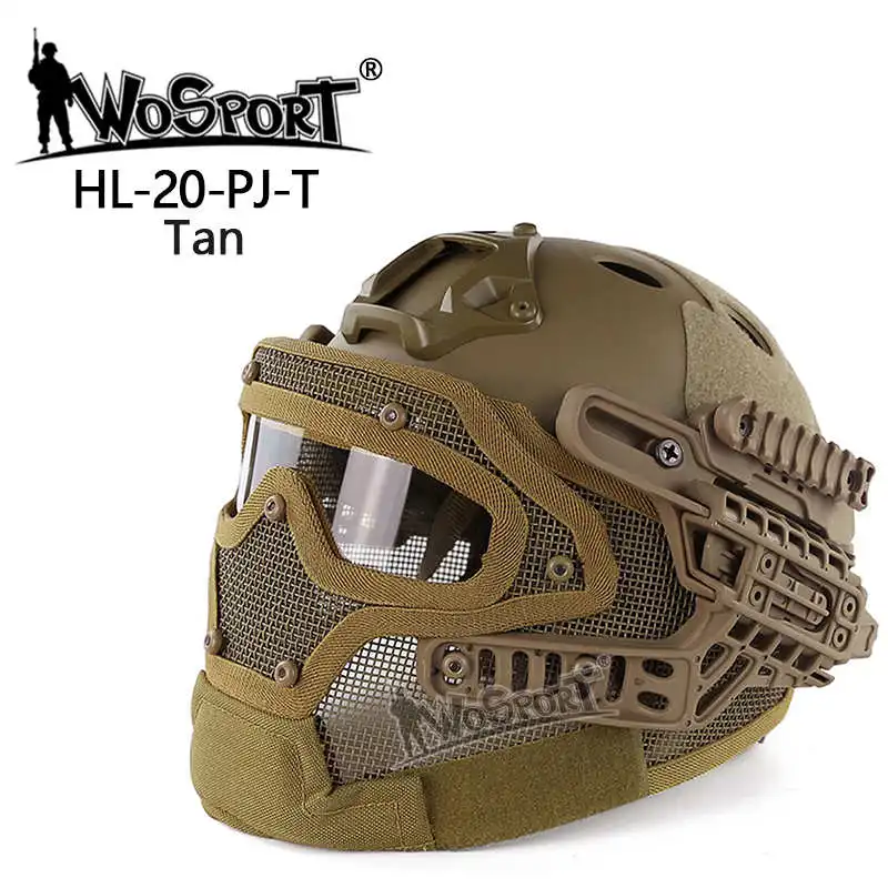 Страйкбол Быстрый Шлем с маской Пейнтбол Полный шлем для лица Военная защитная маска для лица тактическая камуфляжная маска для всего лица - Цвет: TAN