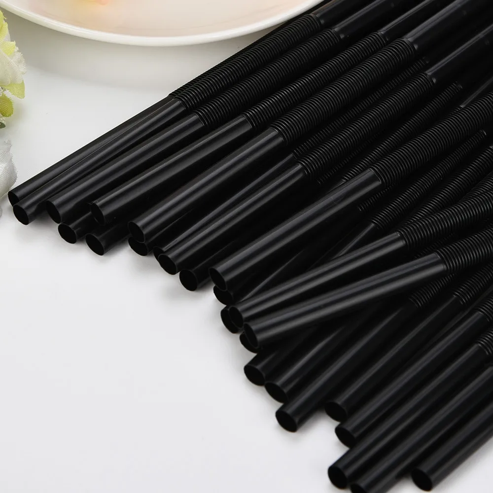 100Pcs Drinking Straws 210/256/260mm Black Long Flexible Drinking Plastic Straws Wedding Party Event pajitas plastico disposable plastic straws