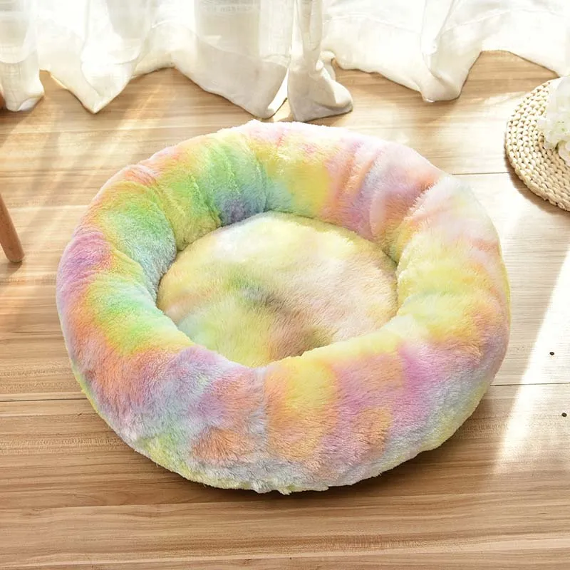 colorful Зимний матрас для собачьей лежанки, длинный плюшевый теплый спальный матрас для маленьких средних собак, кошек, Конура из искусственного меха, гнездо для домашних животных - Цвет: colorful